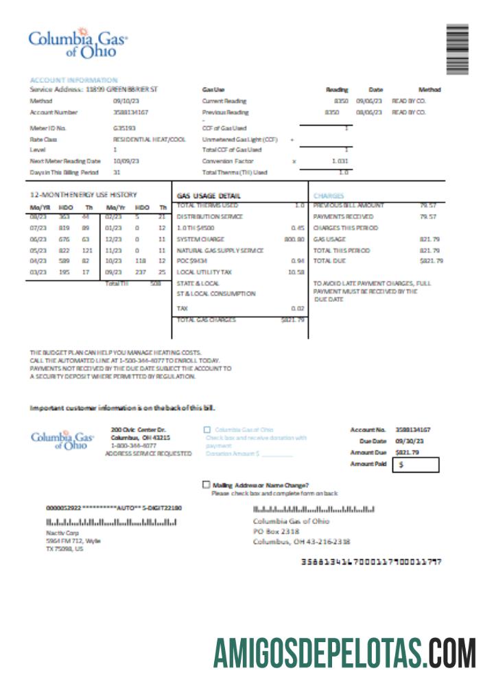 Projeto de lei de serviços públicos da Columbia Gas Of Ohio, SCR exemplo